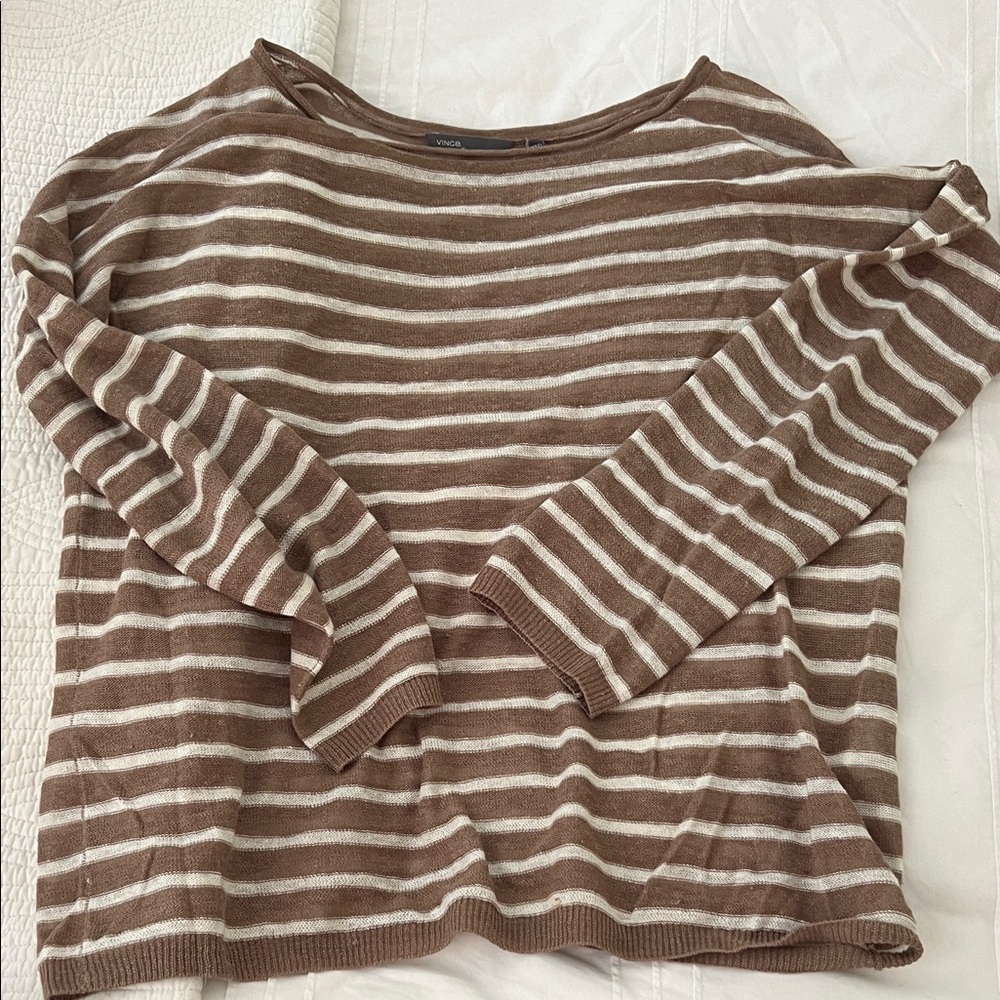 Vince Taupe and Cream Striped Knit